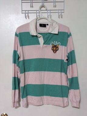 OVO SS22 Pink + Teal Rugby Shirt Size Small